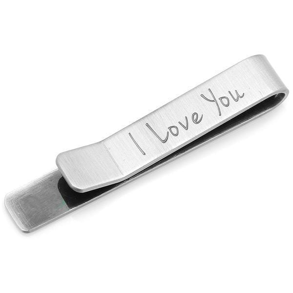 Brushed Silver I Love You Engraved Tie Clip Tie Clips Clinks Brushed Silver I Love You Engraved Tie Clip