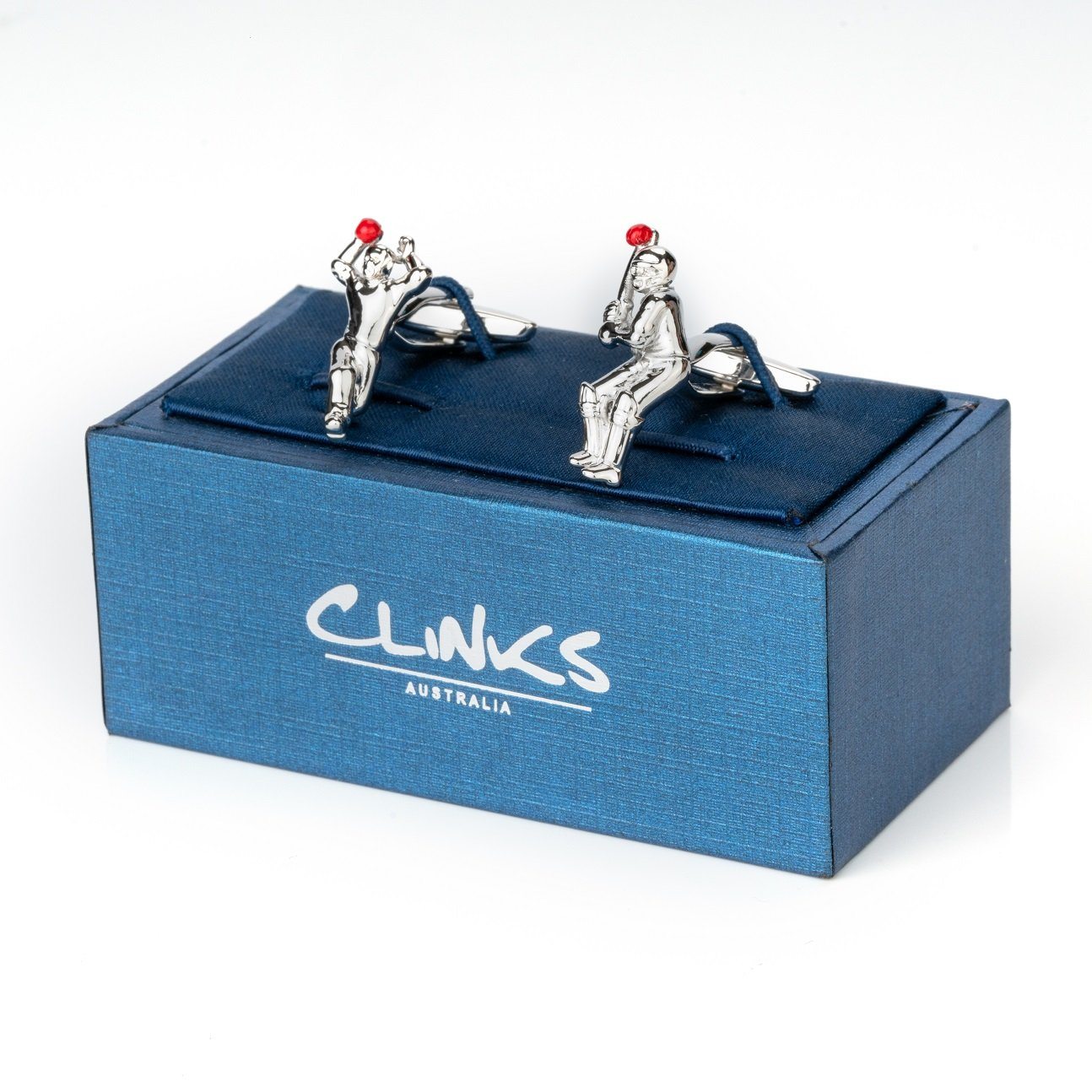 Cricket Bowler and Batter Silver Cufflinks Novelty Cufflinks Clinks Australia