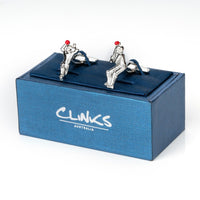 Cricket Bowler and Batter Silver Cufflinks Novelty Cufflinks Clinks Australia