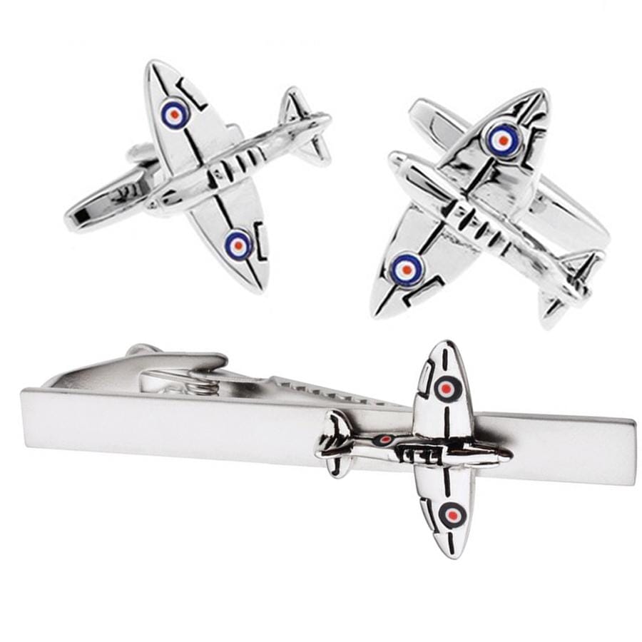 Warplane Spitfire Cufflinks & Tie Clip Set Gift Set Clinks Australia Default