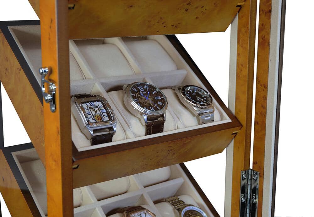 Burl Wooden Watch Cabinet for 18 watches Watch Boxes Clinks