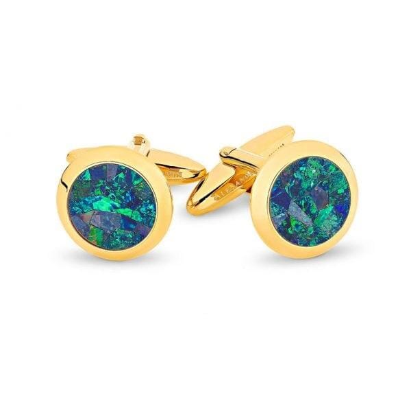Australian Round Opal Cufflinks (Green Yellow Gold) Classic & Modern Cufflinks Clinks Australia Default