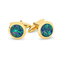 Australian Round Opal Cufflinks (Green Yellow Gold) Classic & Modern Cufflinks Clinks Australia Default