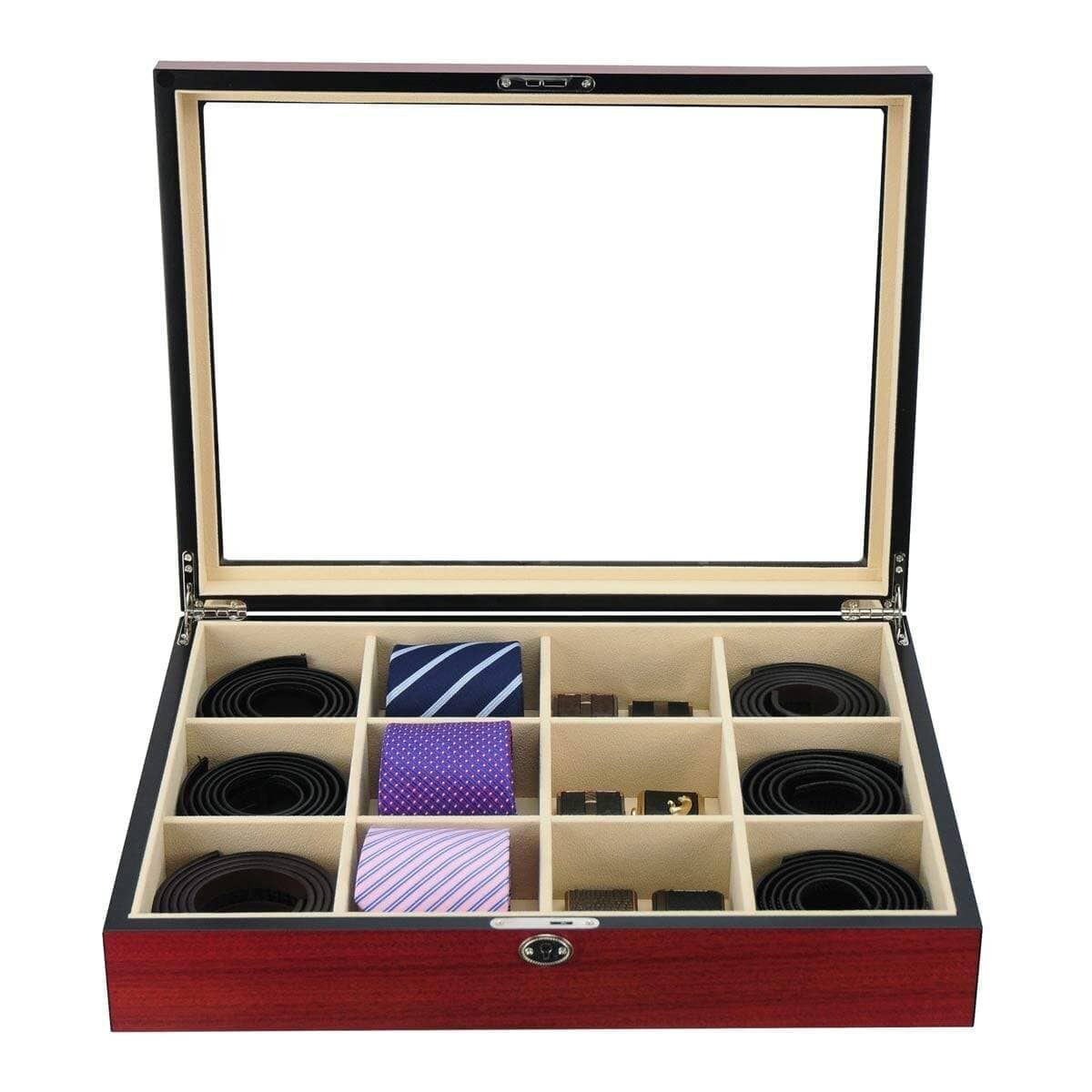 Cherry Wooden Tie Box for 12 Storage Boxes Clinks