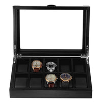 Black Wooden Watch Box for 10 Watches Watch Boxes Clinks