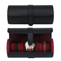 Watch Roll Case for 3 in Black Vegan Leather Watch Boxes Clinks