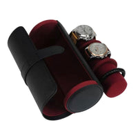 Watch Roll Case for 3 in Black Vegan Leather Watch Boxes Clinks