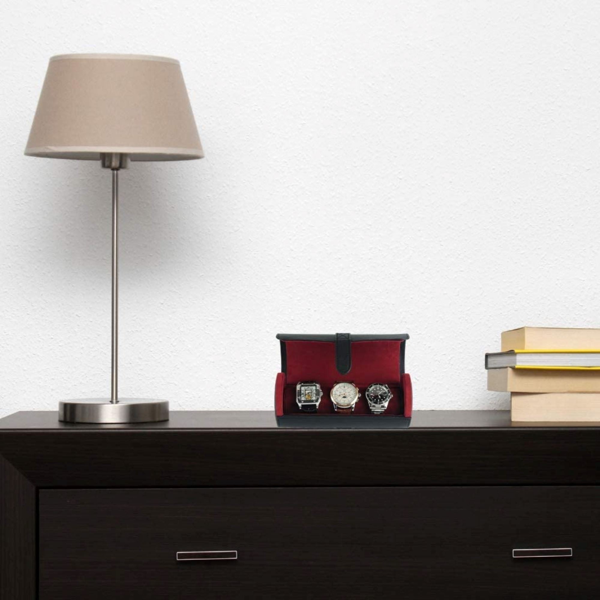 Watch Roll Case for 3 in Black Vegan Leather Watch Boxes Clinks