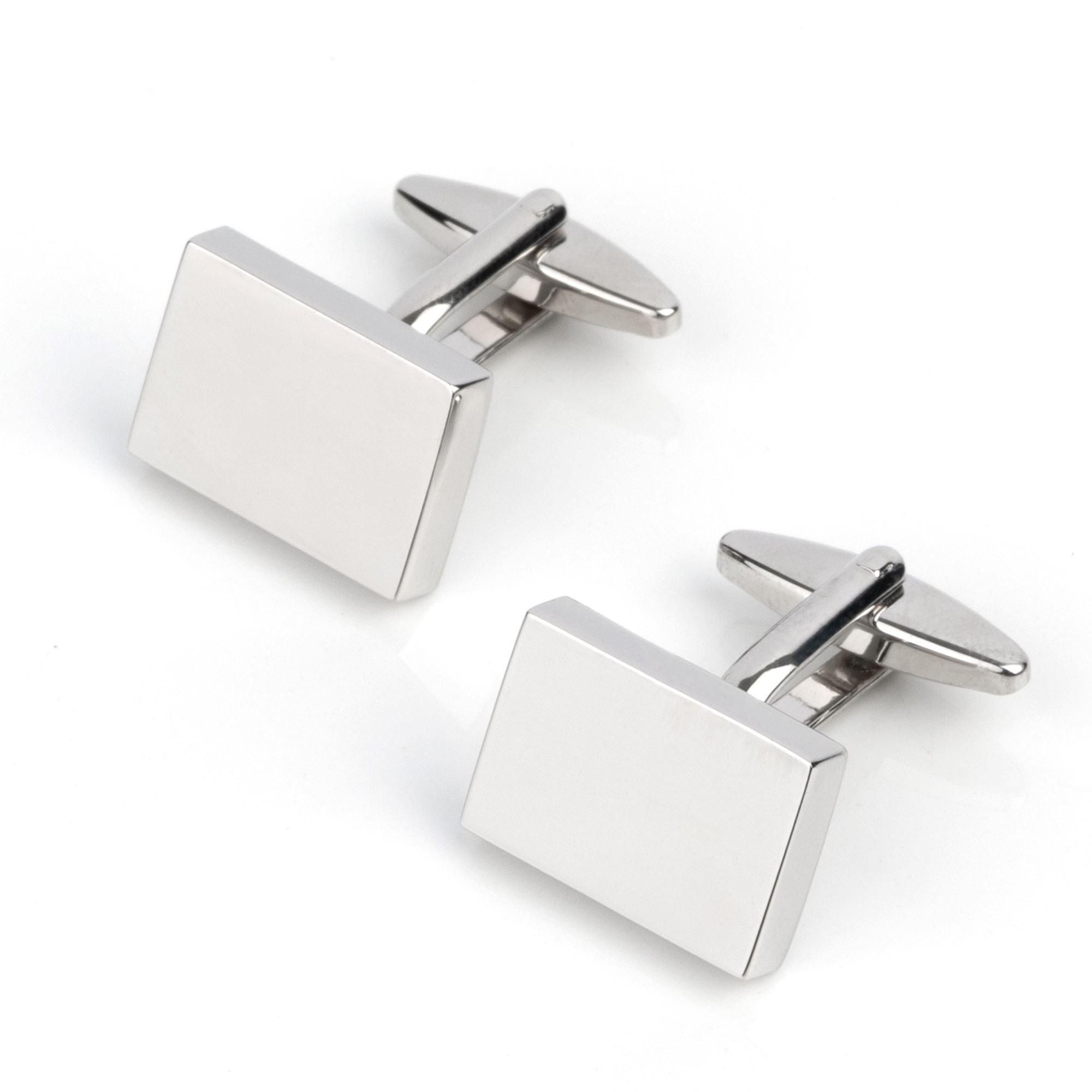Shiny Silver Rectangle Engravable Cufflinks Classic & Modern Cufflinks Clinks Australia