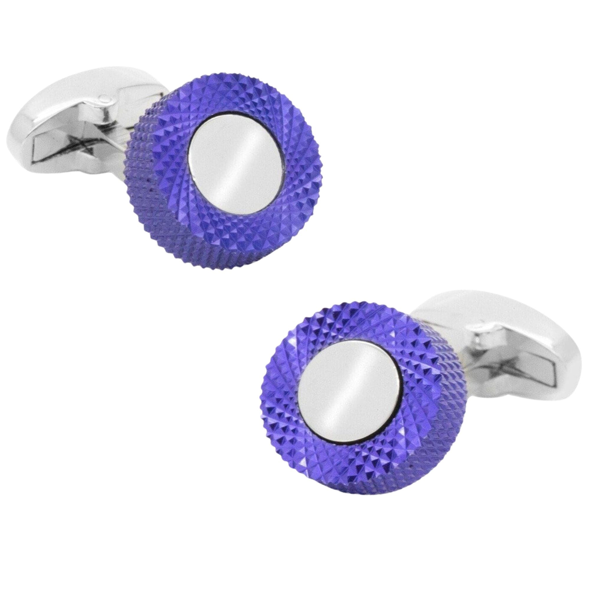 Metallic Purple and Silver Textured Round Cufflinks Classic & Modern Cufflinks Clinks Australia Metallic Purple and Silver Textured Round Cufflinks