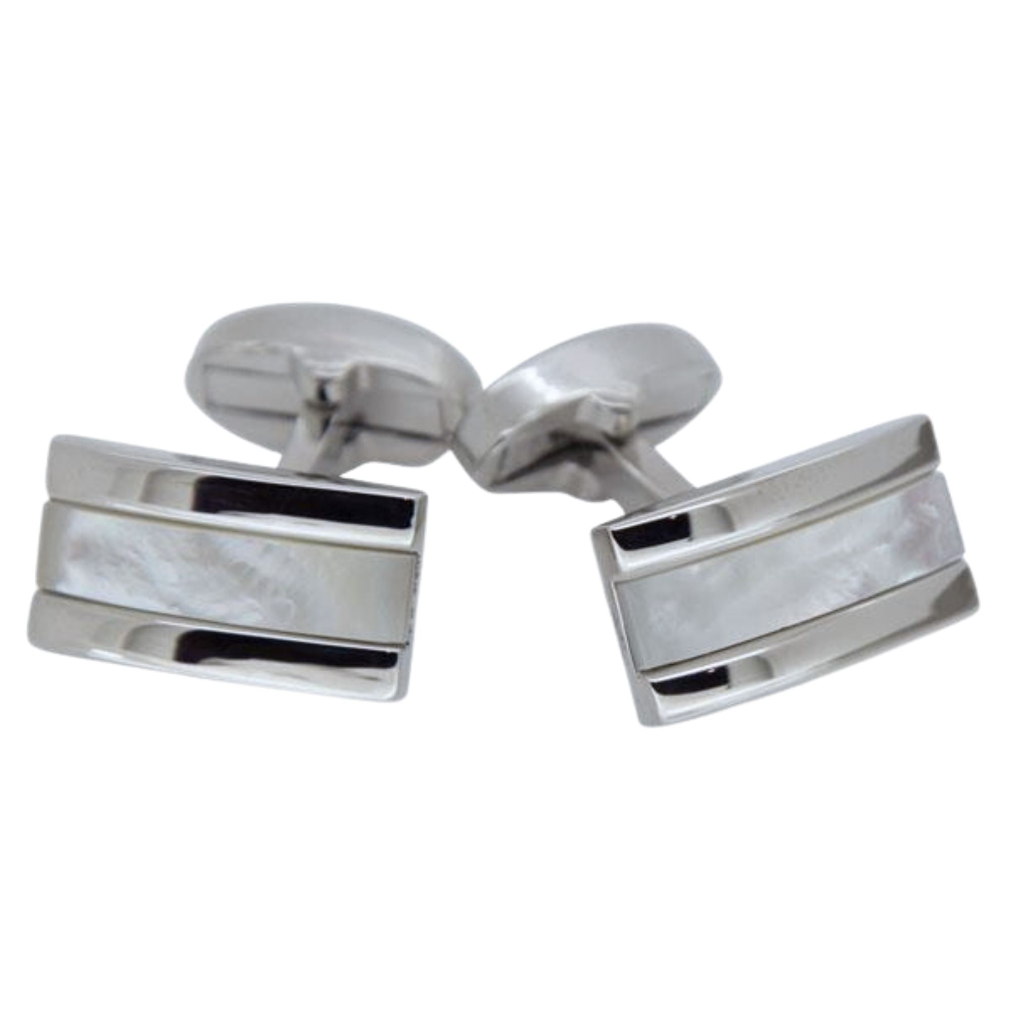 Mother of Pearl in Silver Rectangle Cufflinks Classic & Modern Cufflinks Clinks Australia Mother of Pearl in Silver Rectangle Cufflinks 