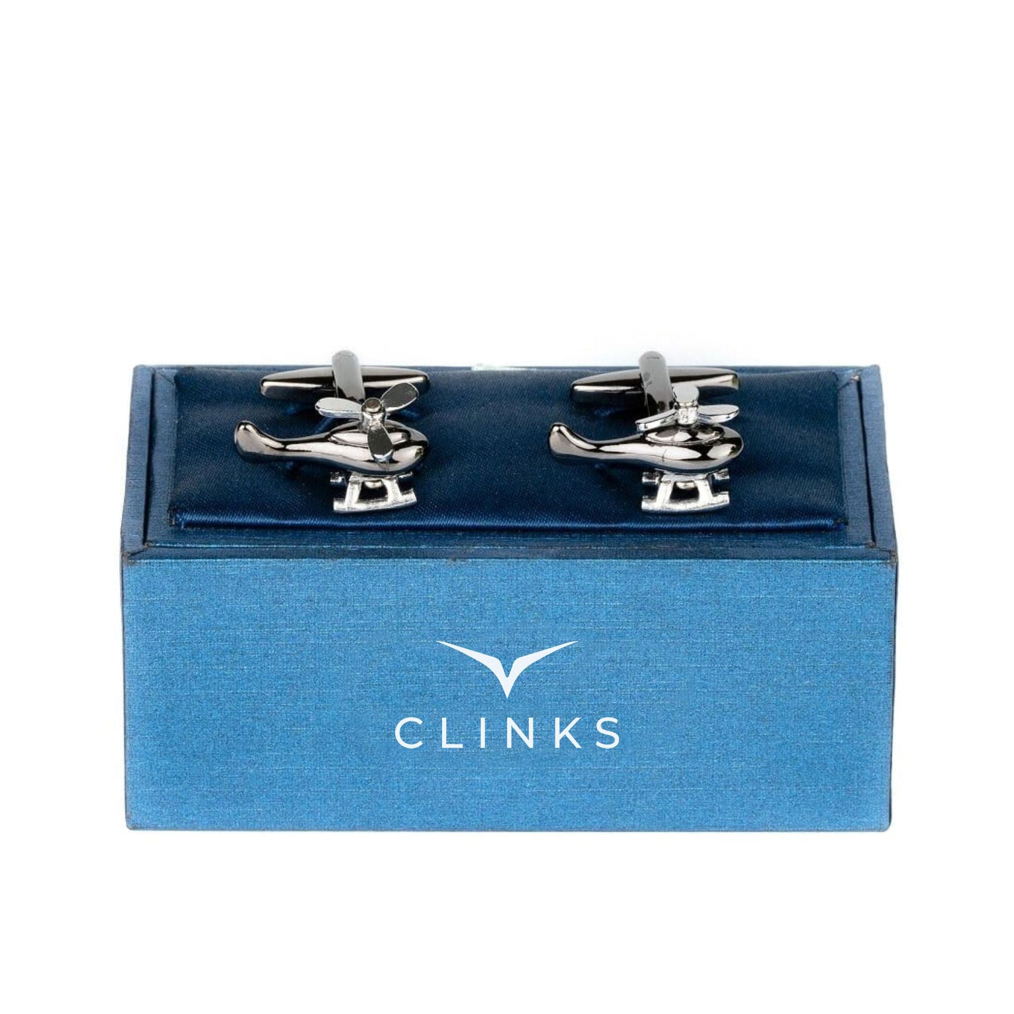 Gunmetal and Silver Helicopter Cufflinks Novelty Cufflinks Clinks Australia