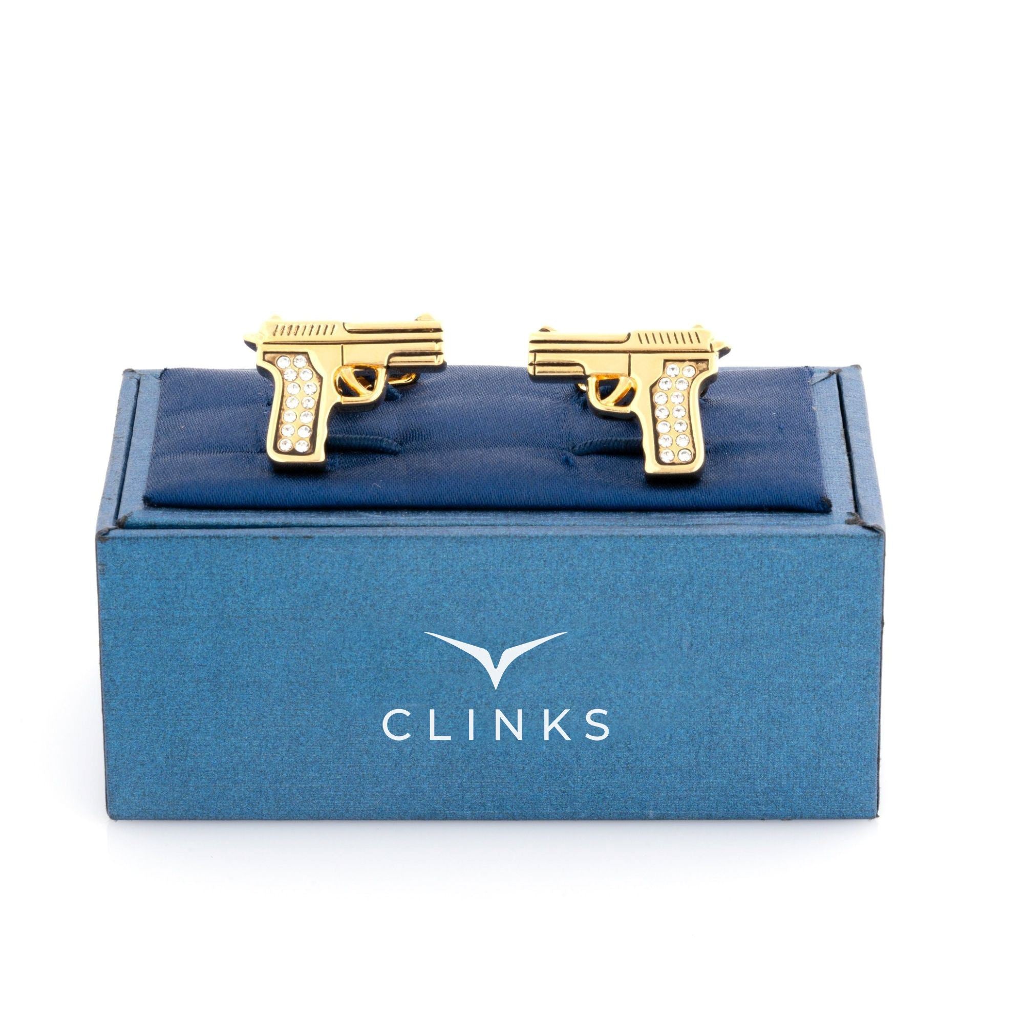 Gold Crystal 9mm Hand Gun Cufflinks Novelty Cufflinks Clinks Australia