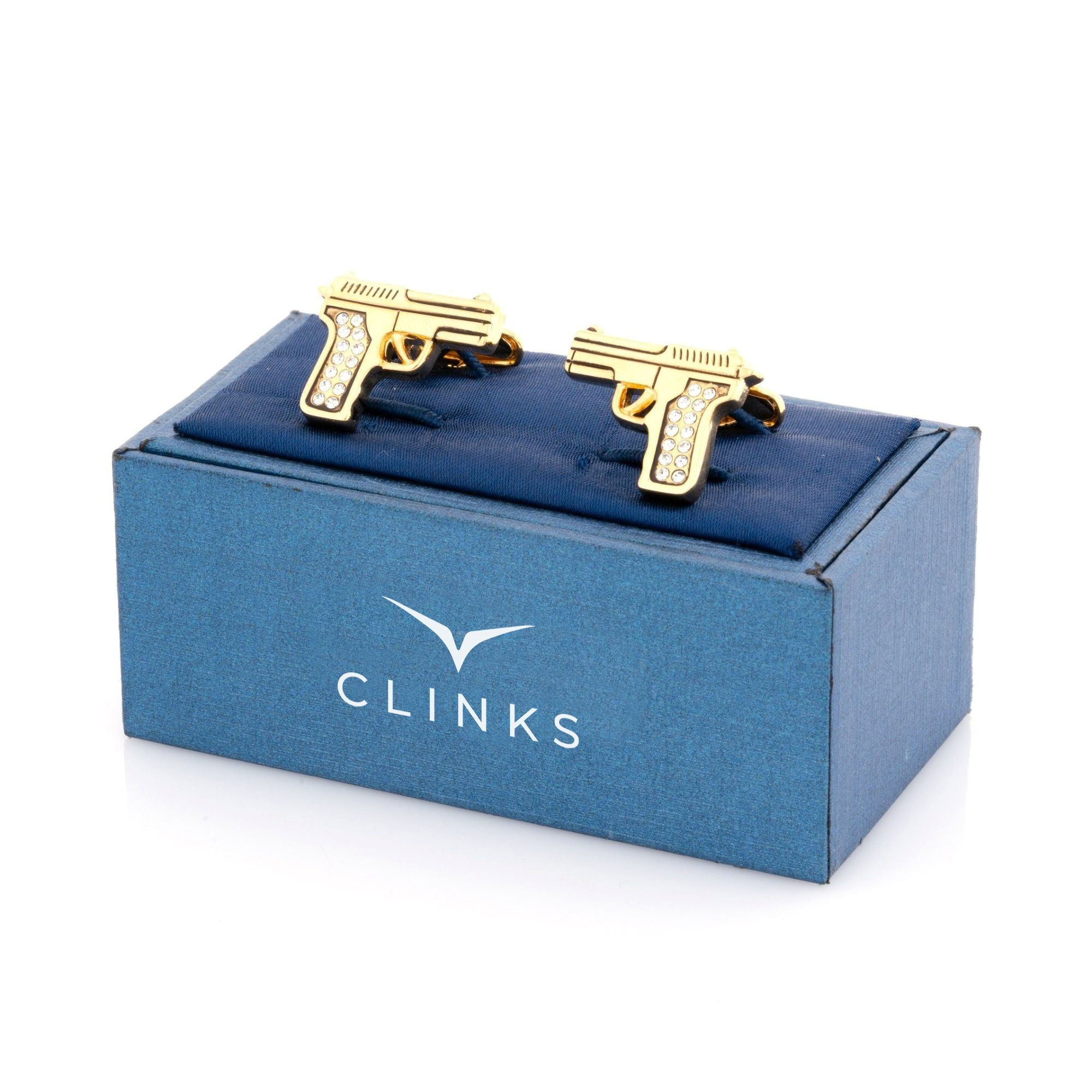 Gold Crystal 9mm Hand Gun Cufflinks Novelty Cufflinks Clinks Australia
