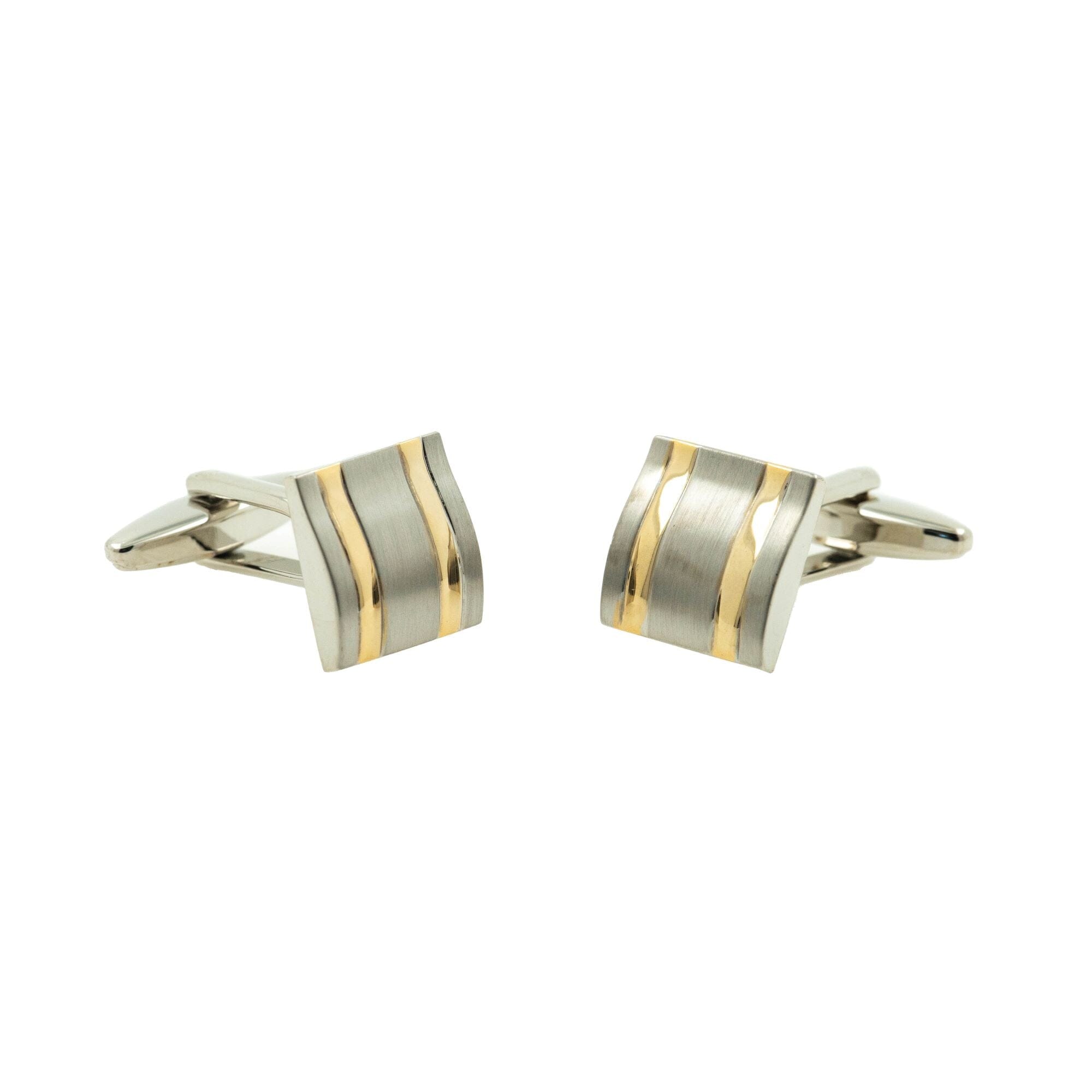 Curved Silver With Gold Accents Cufflinks Classic & Modern Cufflinks Clinks
