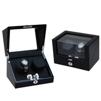 Waratah Black Carbon Fibre Watch Winder Box for 2 Watches Watch Winder Boxes Clinks