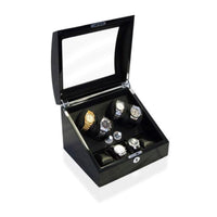 Avoca Watch Winder Box 4 + 4 Watches in Black - Carbon Fibre Interior Watch Winder Boxes Clinks