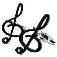 Black Treble Clef with Single Crystal Novelty Cufflinks Clinks Australia