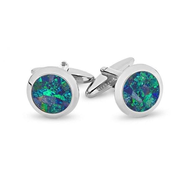 Australian Round Opal Cufflinks (Green Silver) Classic & Modern Cufflinks Clinks Australia Default