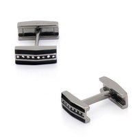 Black Gunmetal and Crystal Fold Flat Cufflinks Classic & Modern Cufflinks Clinks Australia