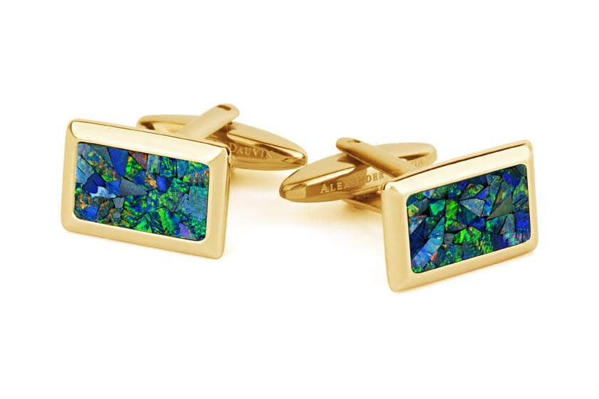 Australian Rectangle Opal Cufflinks (Green Yellow Gold) Classic & Modern Cufflinks Clinks Australia Default