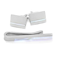 Silver Mother of Pearl Cufflinks & Tie Bar Set Gift Set Clinks Australia Default