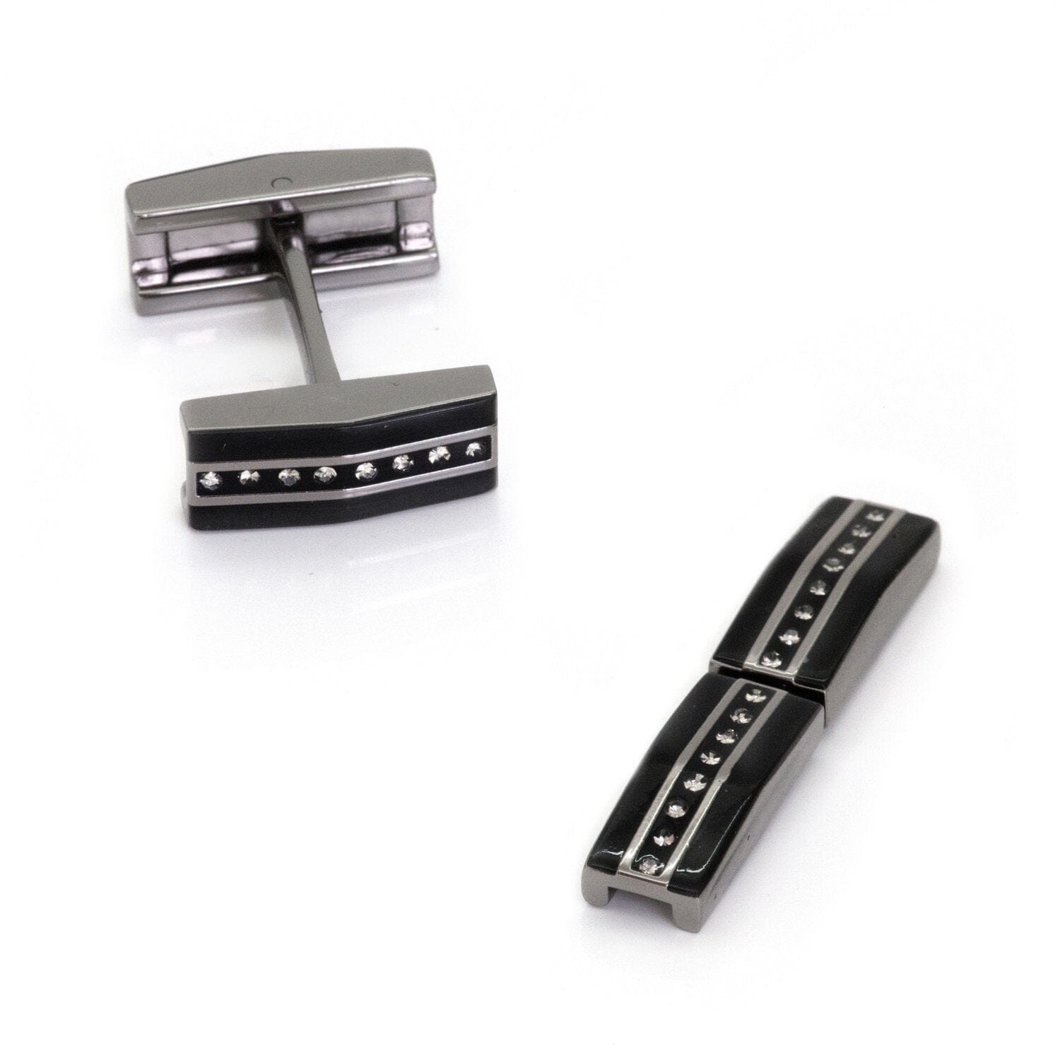 Black Gunmetal and Crystal Fold Flat Cufflinks Classic & Modern Cufflinks Clinks Australia Black, Gunmetal and Crystal Fold Flat Cufflinks