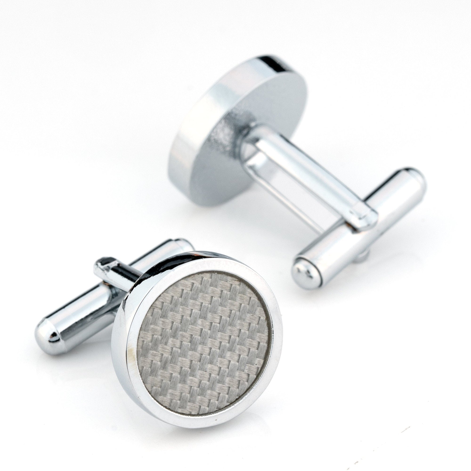 Round Silver Carbon Fibre Cufflinks Classic & Modern Cufflinks Clinks Australia Round Silver Carbon Fibre Cufflinks