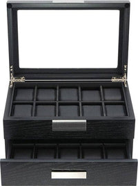 Black Wooden Watch Box for 20 Watches Watch Boxes Clinks