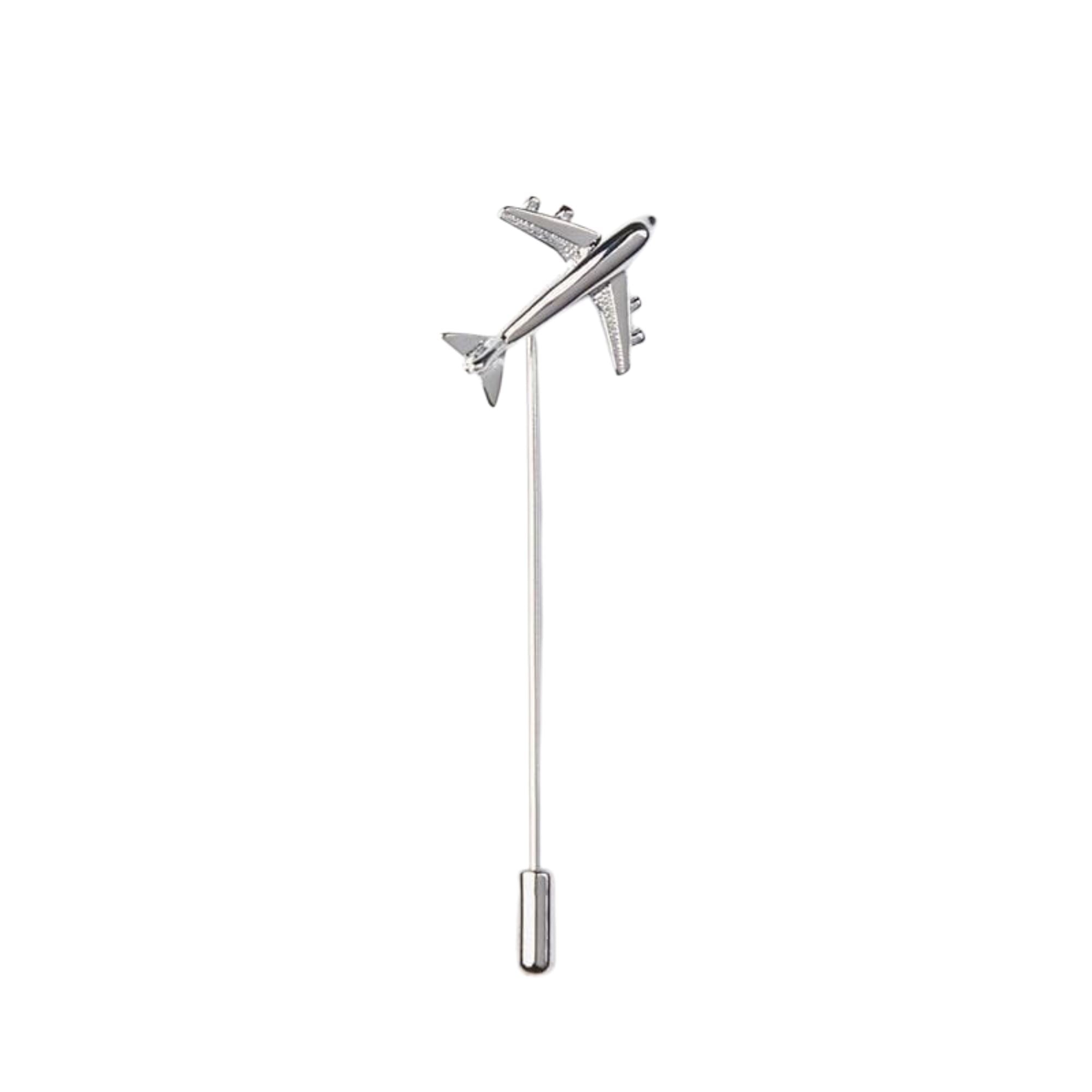Airplane Lapel Stick Pin in Silver Lapel Pin Clinks