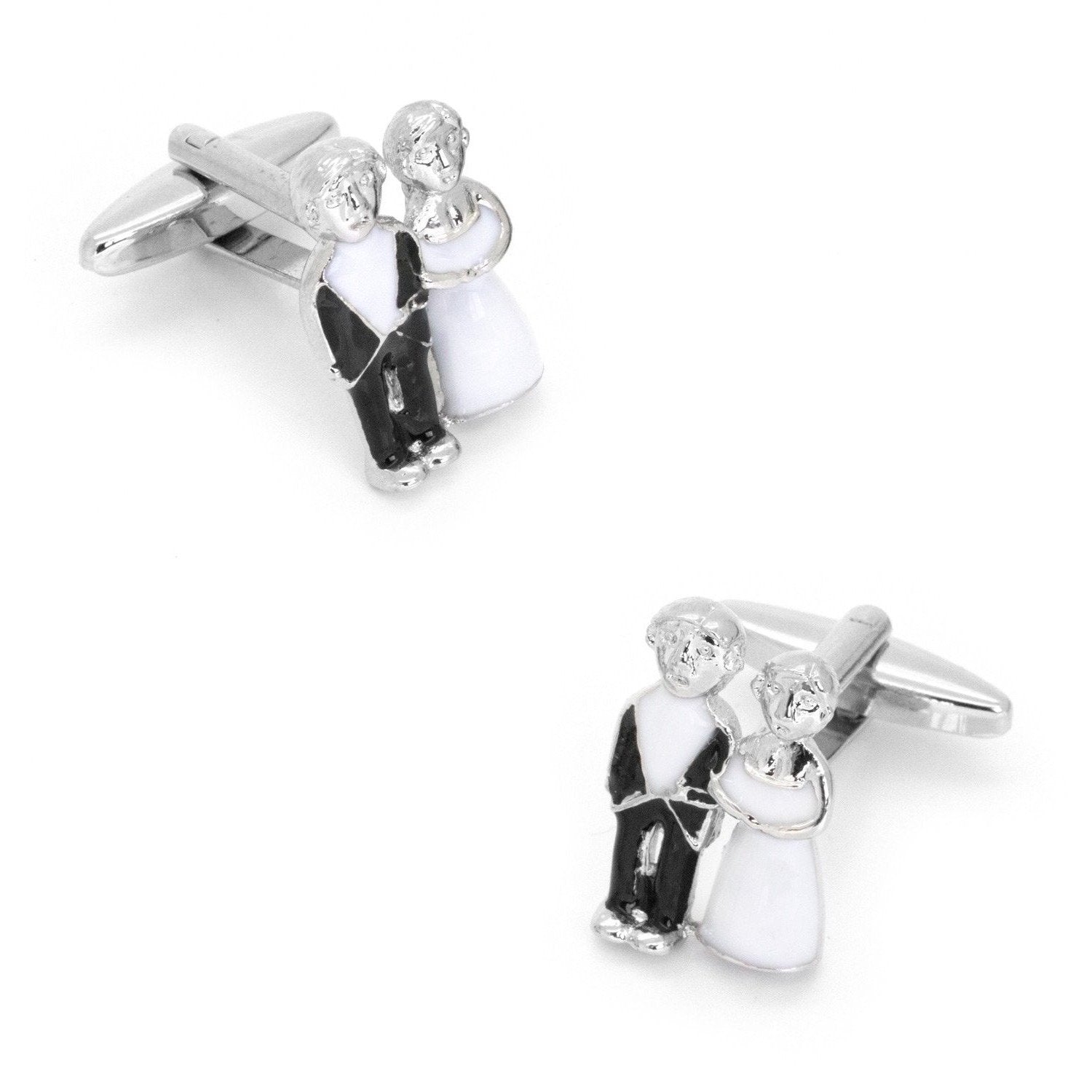 Wedding Bride Groom Couple in Black, White & Silver Cufflinks Wedding Cufflinks Clinks Australia Wedding Bride Groom Couple in Black, White & Silver Cufflinks