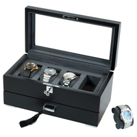 Seconds - 4 Slots Wooden Watch Box with Charcoal Interior and Drawer