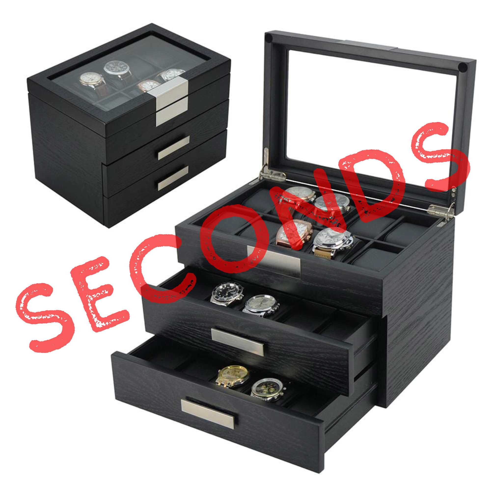 Seconds - Black Wooden Watch Box for 30 watches (A)