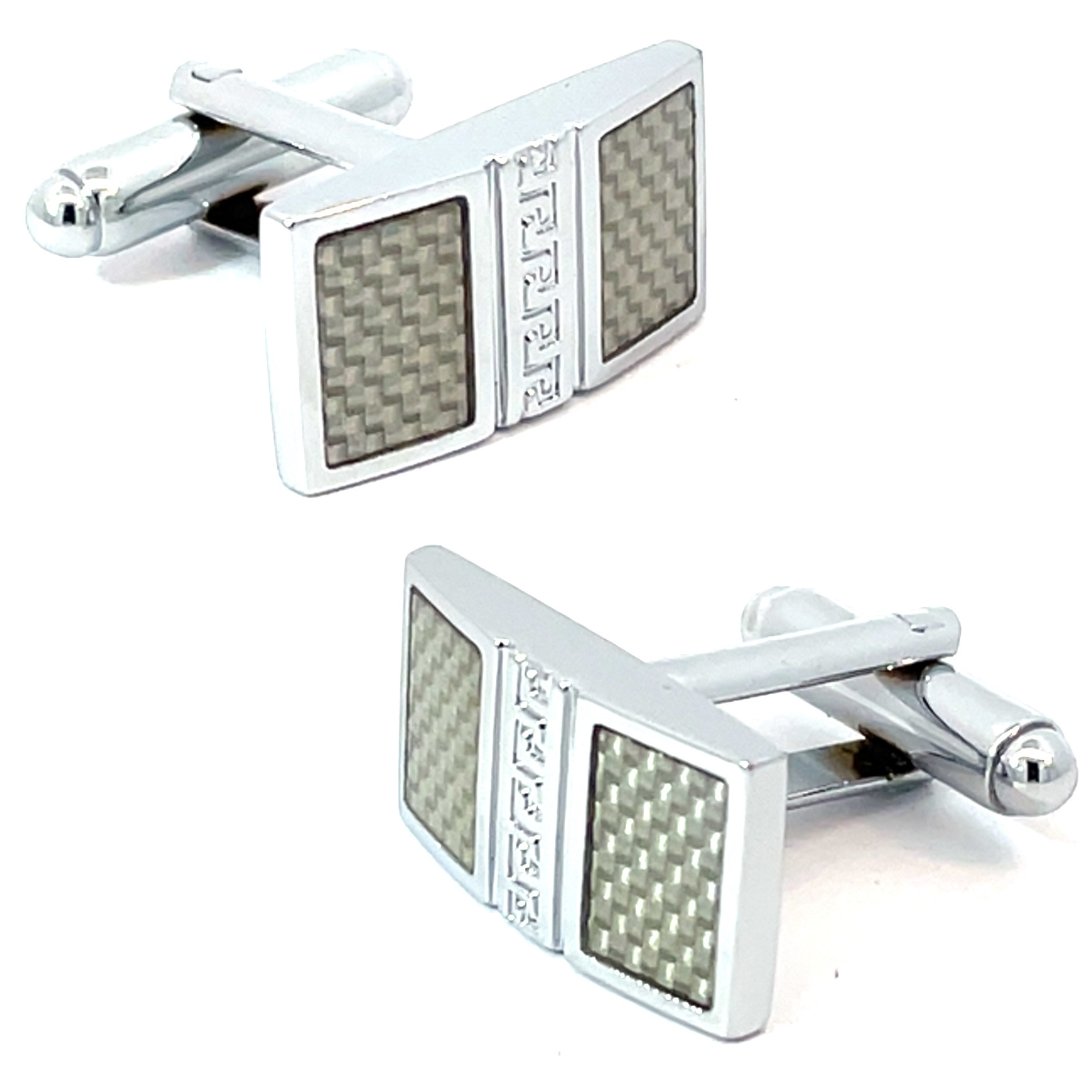 Rectangular Silver Carbon Fibre Cufflinks