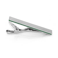 Brushed Silver with Green Edge Small Tie Clip