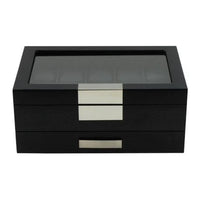 Black Wooden Watch Box for 10 Watches with a Drawer