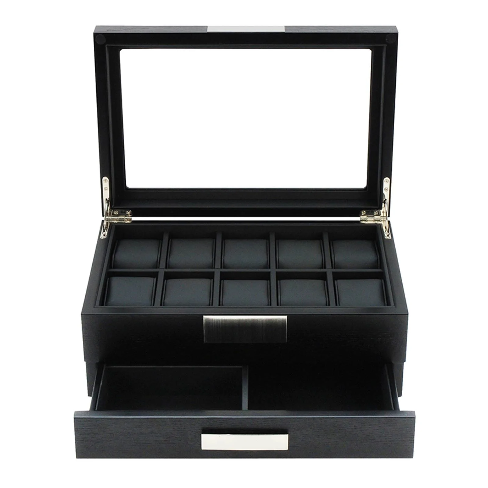 Seconds - Black Wooden Watch Box for 10 Watches with a Drawer (G)