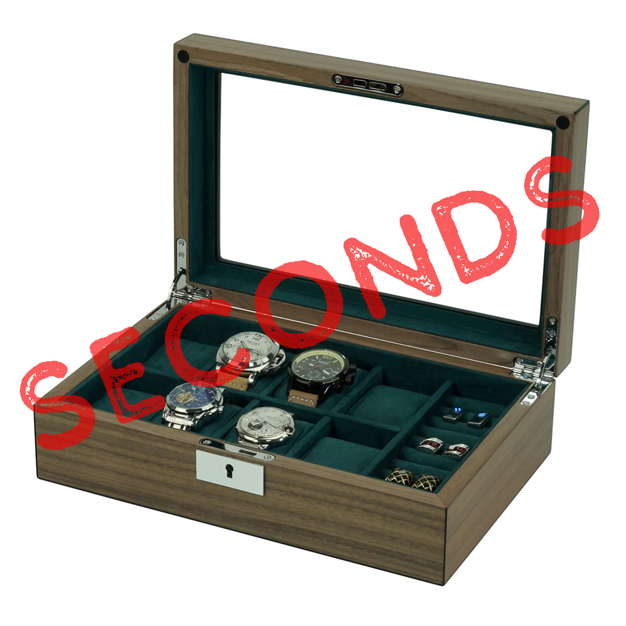 Seconds - 8 Slots Walnut Wooden Watch Box with Cufflinks Storage