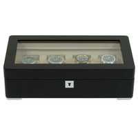 4 Slot Black Wooden Watch Box with Cream Interior
