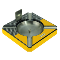 25 Cigar Black & Yellow Humidor Box for Cigars and Ashtray Bundle Set