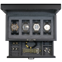 Seconds - 4 Slots Wooden Watch Box with Charcoal Interior and Drawer