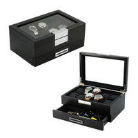 Black Wooden Watch Box for 10 Watches with a Drawer