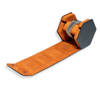 Seconds - Hex Leather Watch Roll 1 Slot in Navy/Orange