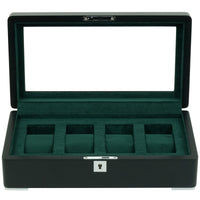 4 Slot Black Wooden Watch Box with Green Interior