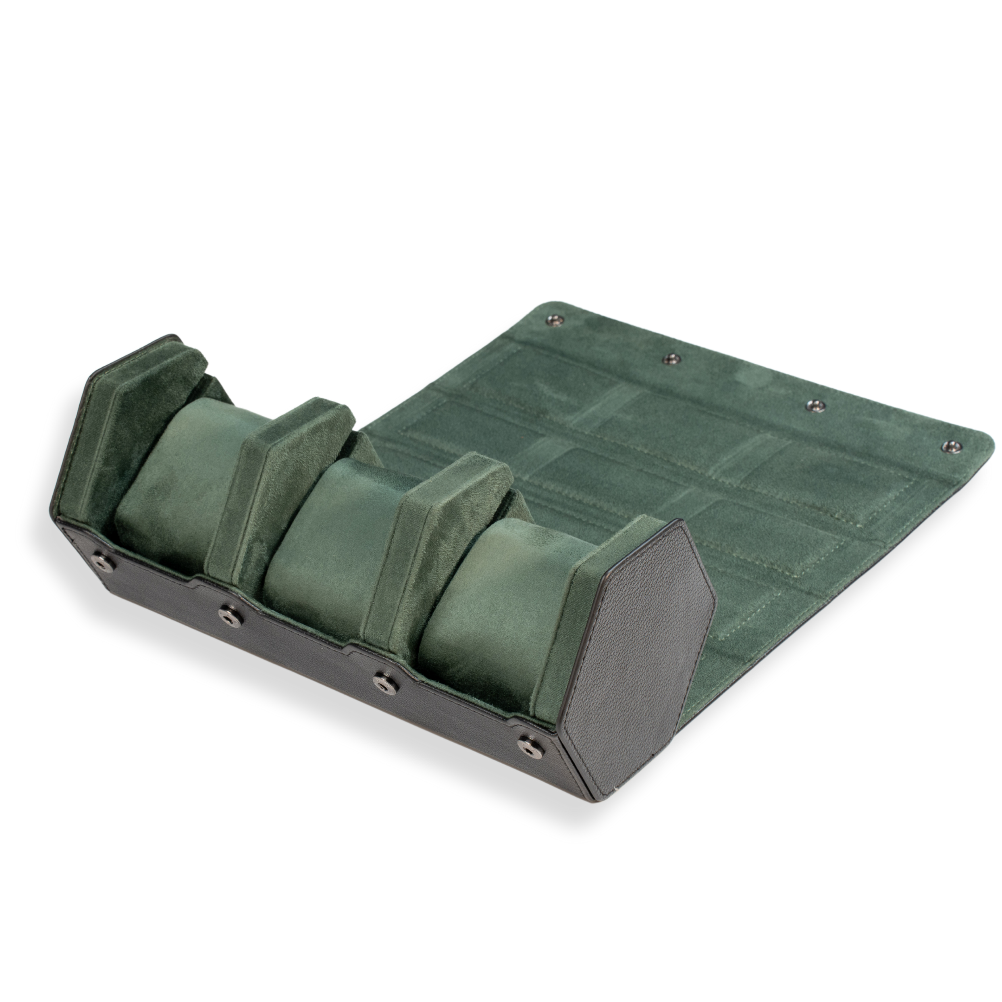 Seconds - Hex Leather Watch Roll 3 Slots in Black/Green