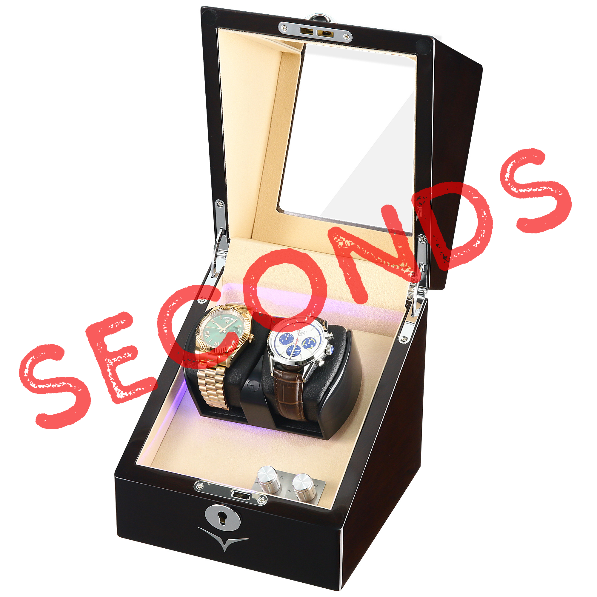 Seconds - Lindeman Mahogany Watch Winder Box for 2 Watches (Single Rotor) (B)