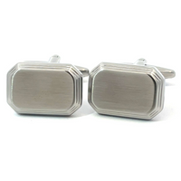 Brushed Silver Tiered Rectangle Engravable Cufflinks