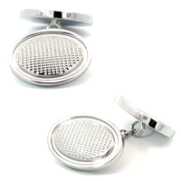 Round Silver Textured Chain Cufflinks