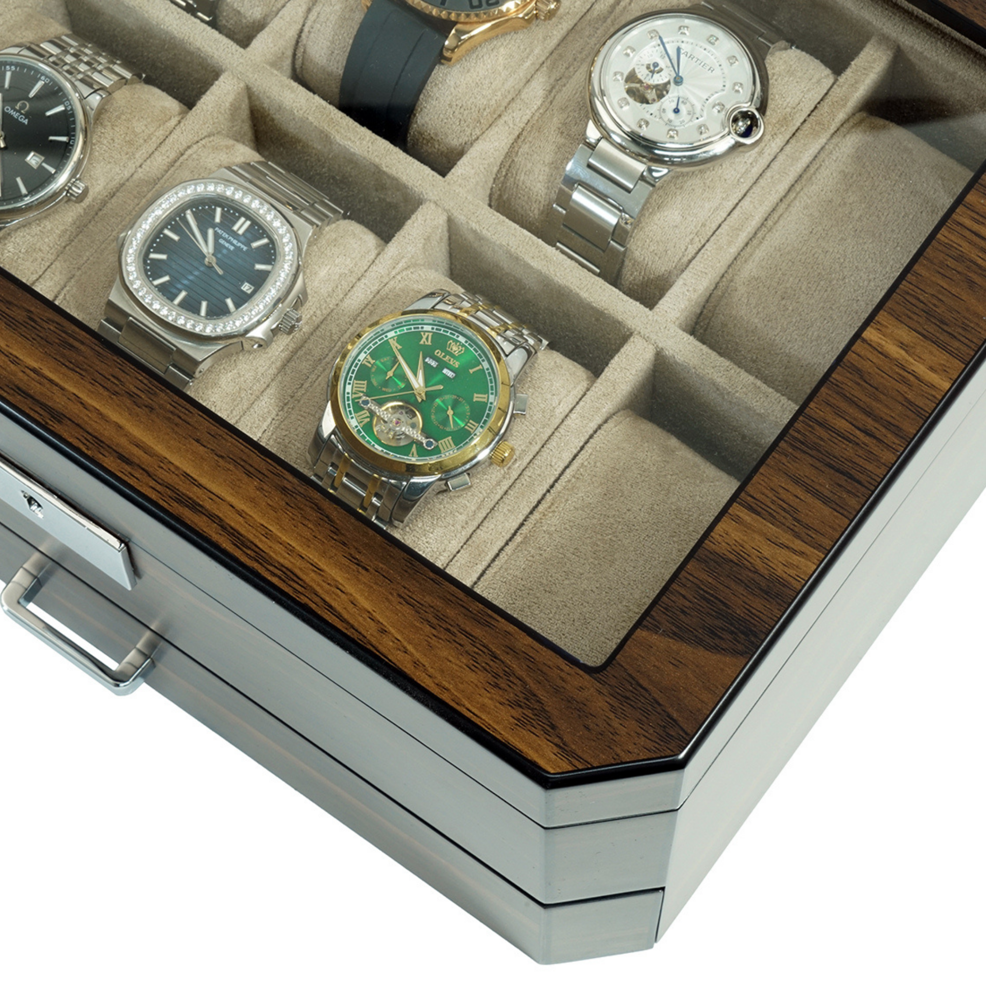 10 Slots Octagon Walnut Wooden Watch Box with Drawer
