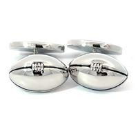 Rugby Ball    Chain Cufflinks - silver plated